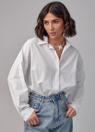 Женская белая классическая удлиненная рубашка оверсайз без кармана л l классика
