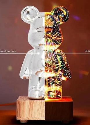 3d нічник ведмедик bearbrick скляний rgb 8 кольорів5 фото