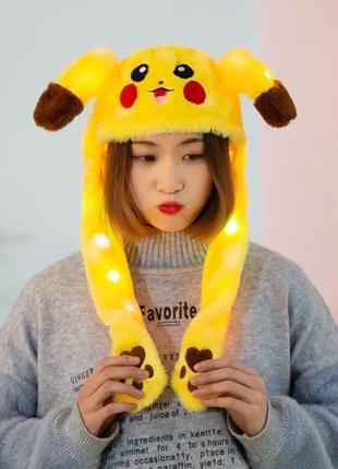 Світна шапка pikachu з рухомими вухами жовта3 фото