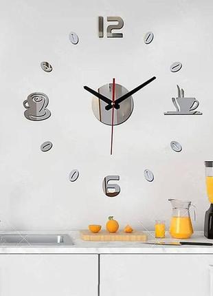 Настінні 3d годинники diy clock 80-100 см кава срібло1 фото