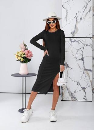 Сукня жіноча чорна довга (міді) у рубчик2 фото