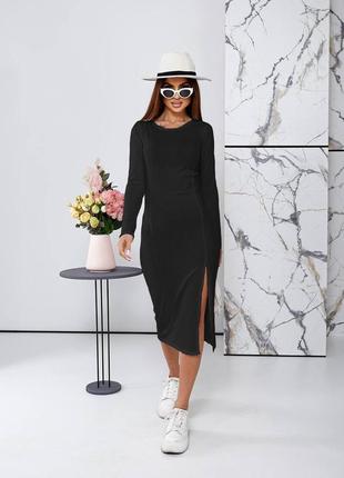 Сукня жіноча чорна довга (міді) у рубчик