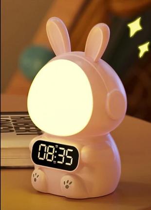 Дитячий годинник з будильником кролик rabbit clock with light ...