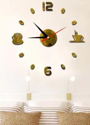 Великий настінний 3d годинник diy clock 55-175 см кава золото2 фото