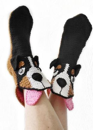 Вязаные носки-собаки бернский зенненхунд1 фото