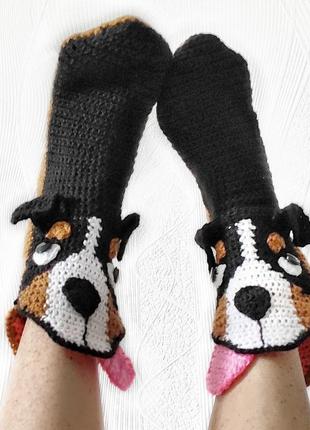 Вязаные носки-собаки бернский зенненхунд3 фото
