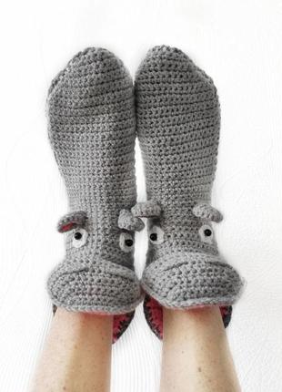 Вязаные носки-бегемоты2 фото