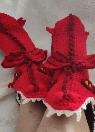Червоні в'язані шкарпетки-дракони символ 20242 фото