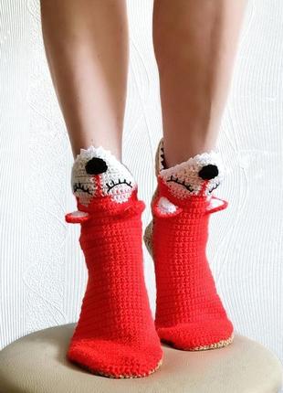 Вязаные носки лисички-сплюшки ручной работы6 фото