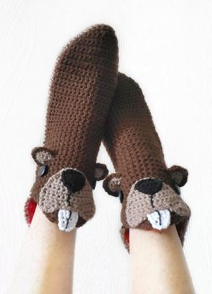 Вязаные носки-бобры