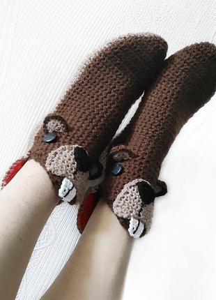 Вязаные носки-бобры