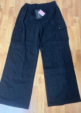 Черные широкие брюки карго с высокой талией5 фото