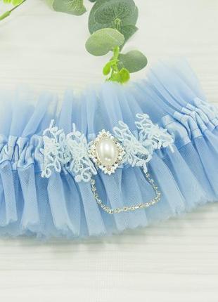 Голубая фатиновая подвязка для невесты1 фото