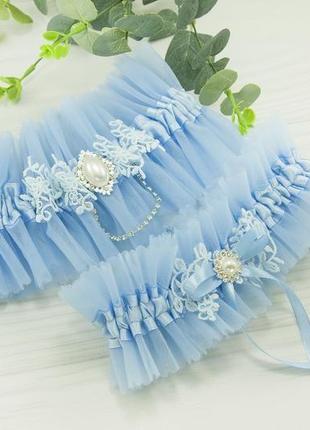 Голубая фатиновая подвязка для невесты2 фото