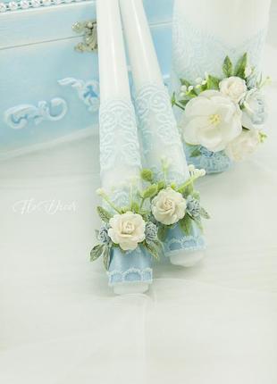 Весільні свічки біло-блакитні / сімейне вогнище блакитне5 фото