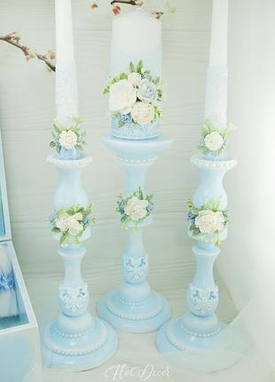 Весільні свічки біло-блакитні / сімейне вогнище блакитне4 фото