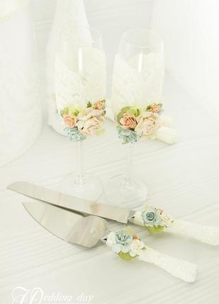 Весільні келихи шампань / блакитні фужери / бокалі персикові2 фото