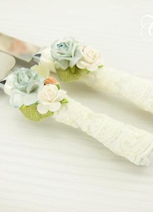 Нож и лопатка для торта / нож и лопатка для свадебного торта / персиковый / голубой нож и лопатка2 фото