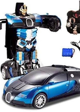 Машинка трансформер bugatti car robot радіокерована синя3 фото