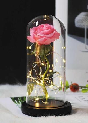 Троянда в колбі з led підсвіткою велика рожева №а78