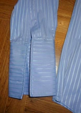 Брендовая мужская рубашка giovanni paolo под запонки голубая в полоску в идеале