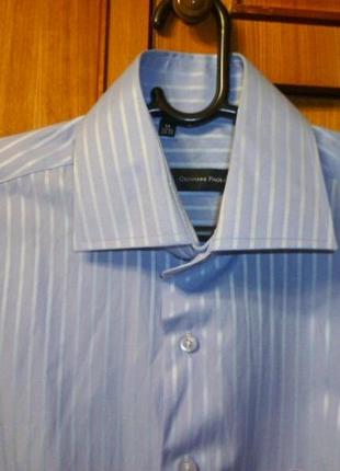 Брендовая мужская рубашка giovanni paolo под запонки голубая в полоску в идеале