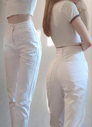 Белые джинсы mom, mom slim