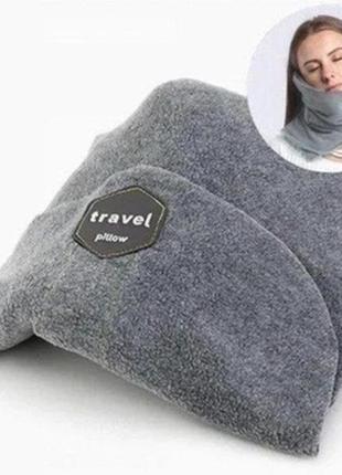 Подушка для шиї travel pillow сіра дорожня для сну в машину по...