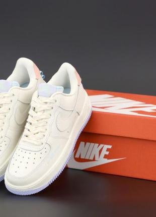 Женские кожаные кроссовки nike air force 1 low white beige найк форсы