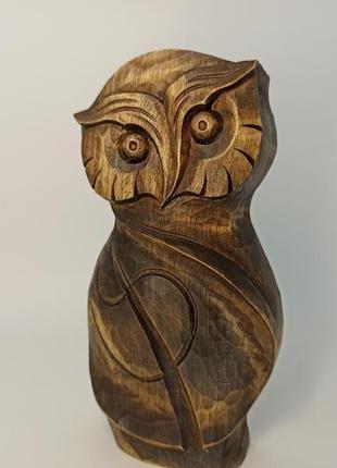 Сова з дерева , різьблена сова, сучасна скульптура сови, сова в подарунок, різьба по дереву подар8 фото