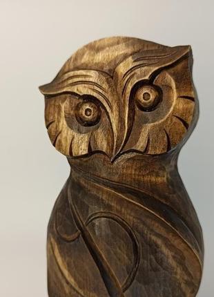 Сова з дерева , різьблена сова, сучасна скульптура сови, сова в подарунок, різьба по дереву подар10 фото