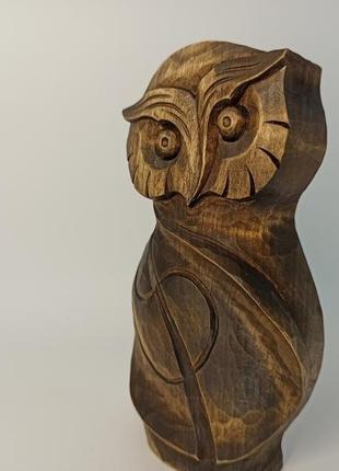 Сова з дерева , різьблена сова, сучасна скульптура сови, сова в подарунок, різьба по дереву подар6 фото