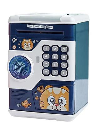 Сейф-скарбничка котик із кодовим замком синій