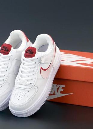 Жіночі шкіряні кросівки nike air force 1 low shadow white red найк форси шадоу1 фото