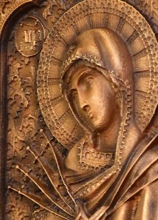Икона богородиця семистрельная деревянная резная7 фото