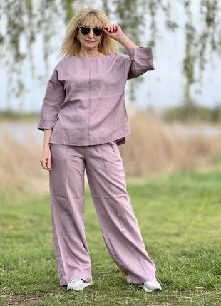 Костюм женский с брюками лён размеры 42-56 разные цвета