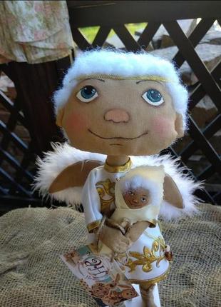Лялька ангел текстильна лялька іграшка з тканини подарунок на весілля іграшка оберіг ангел хенд мейд2 фото
