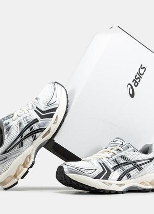 Кроссовки женские мужские в стиле asics gel-kayano 14 white silver асикс гель-каяно белые серебряные7 фото