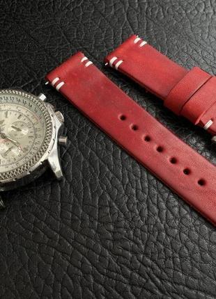 Ремінець для годинника ручної роботи зі шкіри червоний1 фото