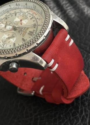 Ремінець для годинника ручної роботи зі шкіри червоний6 фото