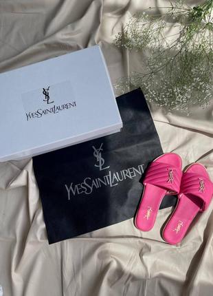 Женские шлепанцы yves saint lourent slides «neon pink»