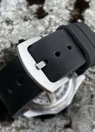 Ремінець для годинника ручної роботи зі шкіри бика чорний6 фото