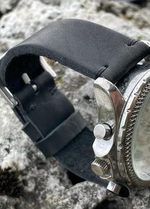 Ремінець для годинника ручної роботи зі шкіри бика чорний5 фото