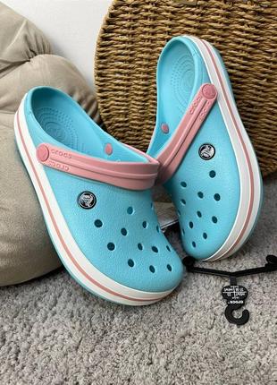 Жіночі крокси сабо crocs crocband crocband ice blue/white розпродаж