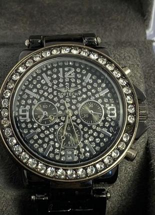 Годинник жіночий softech diamante dial gun black&amp;silver watch4 фото