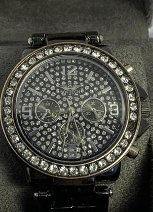 Годинник жіночий softech diamante dial gun black&amp;silver watch5 фото