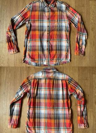 Оригинальная фланелевая рубашка из хлопка uniqlo tartan в яркую крупную клетку  с карманом клетчатая6 фото