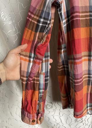 Оригинальная фланелевая рубашка из хлопка uniqlo tartan в яркую крупную клетку  с карманом клетчатая3 фото