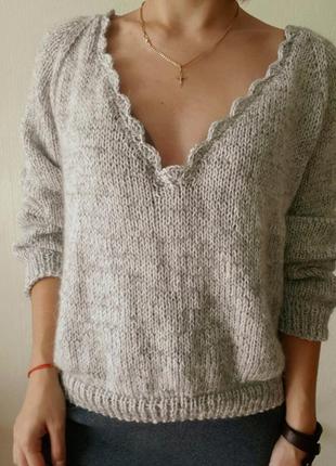 Серый меланжевый свитер спицами2 фото