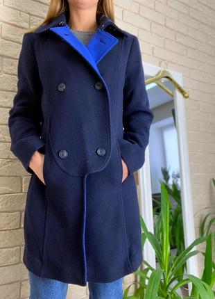 Синее пальто теплее шерстяное голубое длинное8 фото